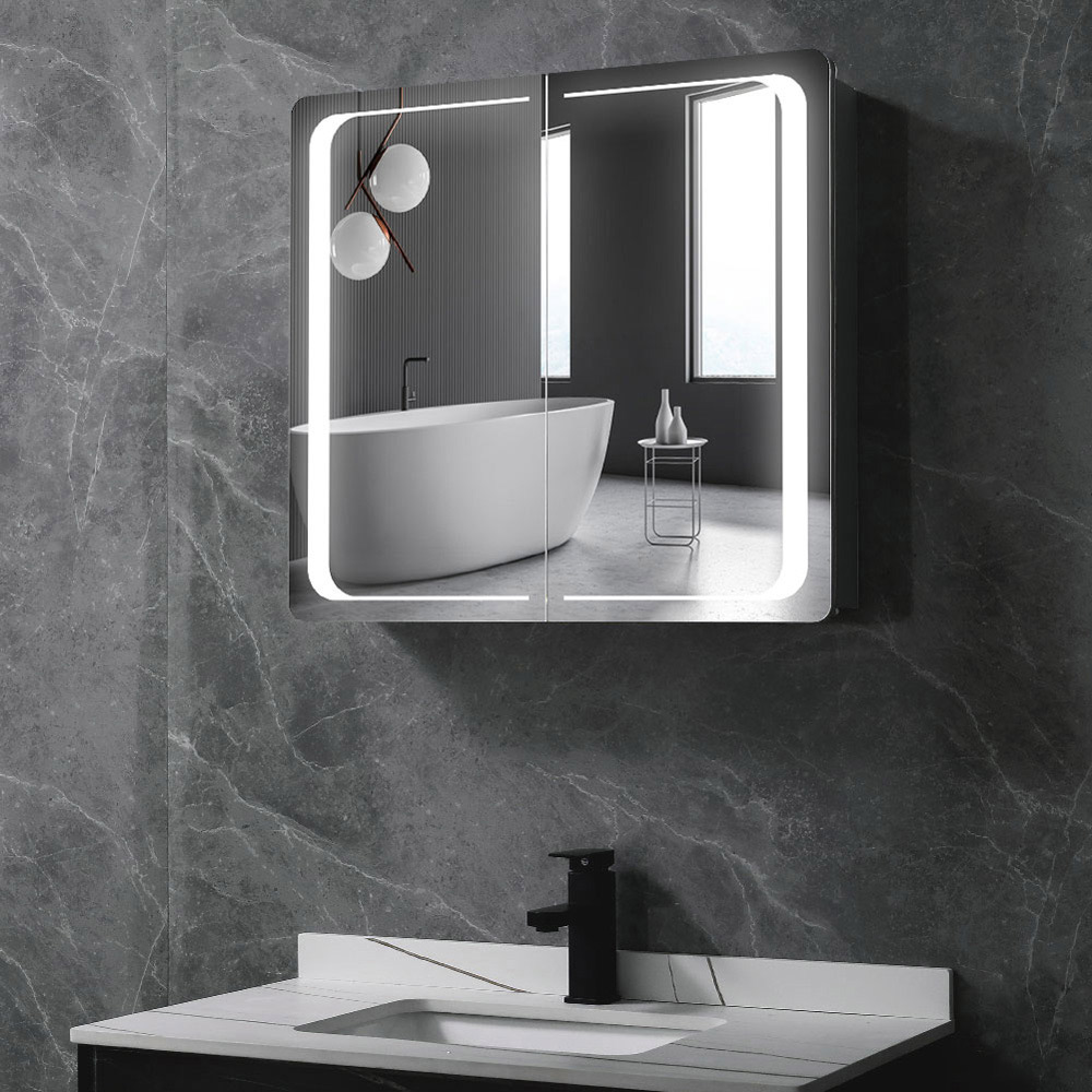Living and Home Black 2 Door Curved Corner LED Mirror Bathroom Cabinet Image 7