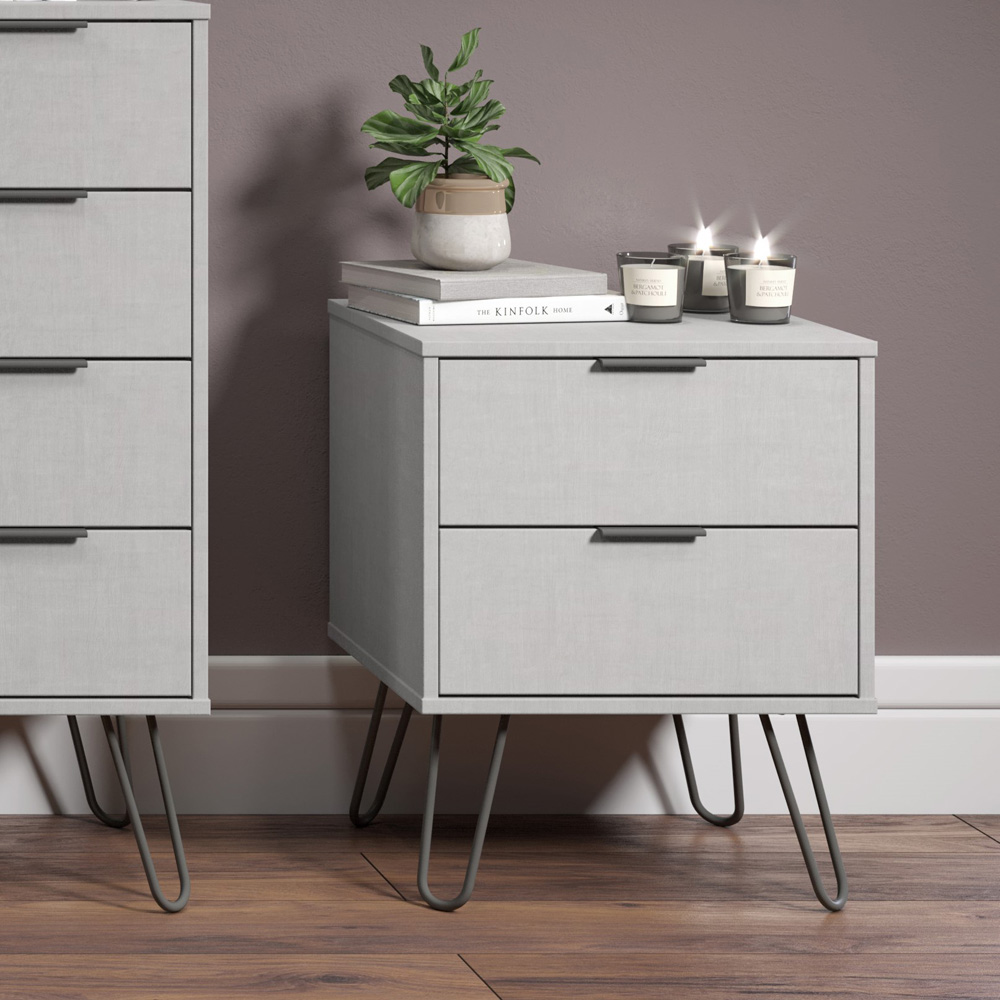 Augusta 2 Drawer Grey Bedside Table Image 6