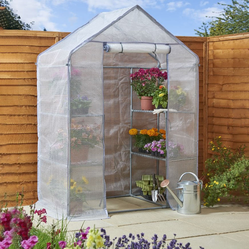 Wilko Small Walk In Greenhouse with 4 Metal Shelves Wilko