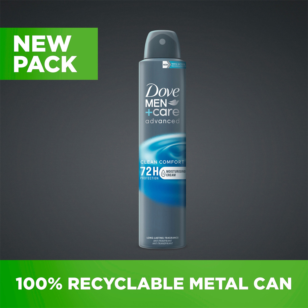 Dove Men+Care Advanced Clean Comfort Antiperspirant Deodorant Aerosol 200ml Image 4