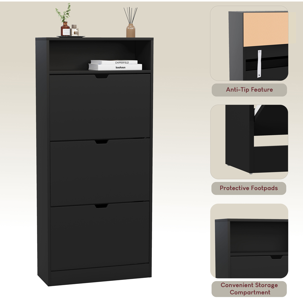 VIDA DESIGNS 3 Drawer Single Shelf Black Shoe Cabinet Image 8