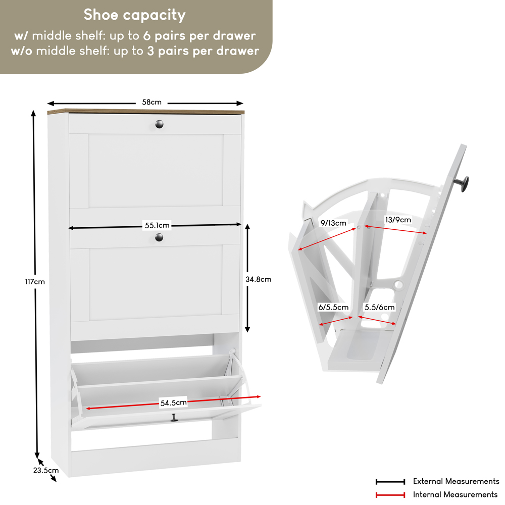 VIDA DESIGNS 3 Drawer White and Oak Effect Shoe Cabinet Image 9