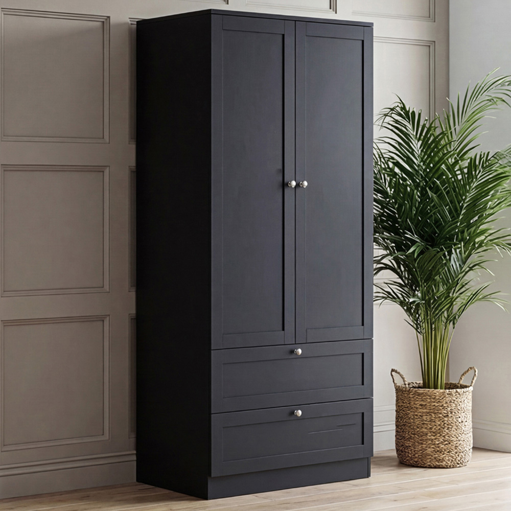 VIDA DESIGNS Altino 2 Door 2 Drawer Black Shaker-Style Wardrobe Image 1