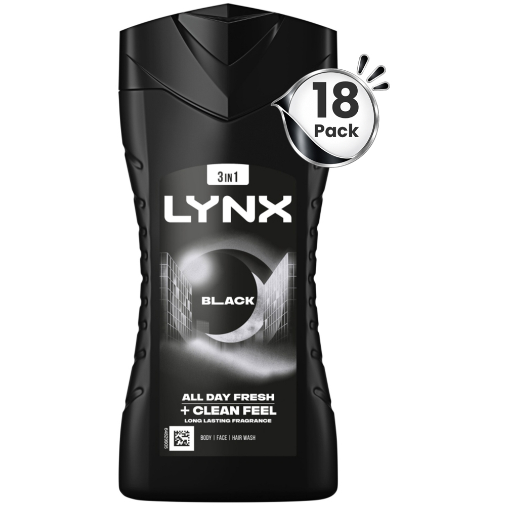 Lynx Black Frozen Pear and Cedarwood 12H Refreshing Fragrance Men's Shower Gel 225ml 18 Pack Image 1