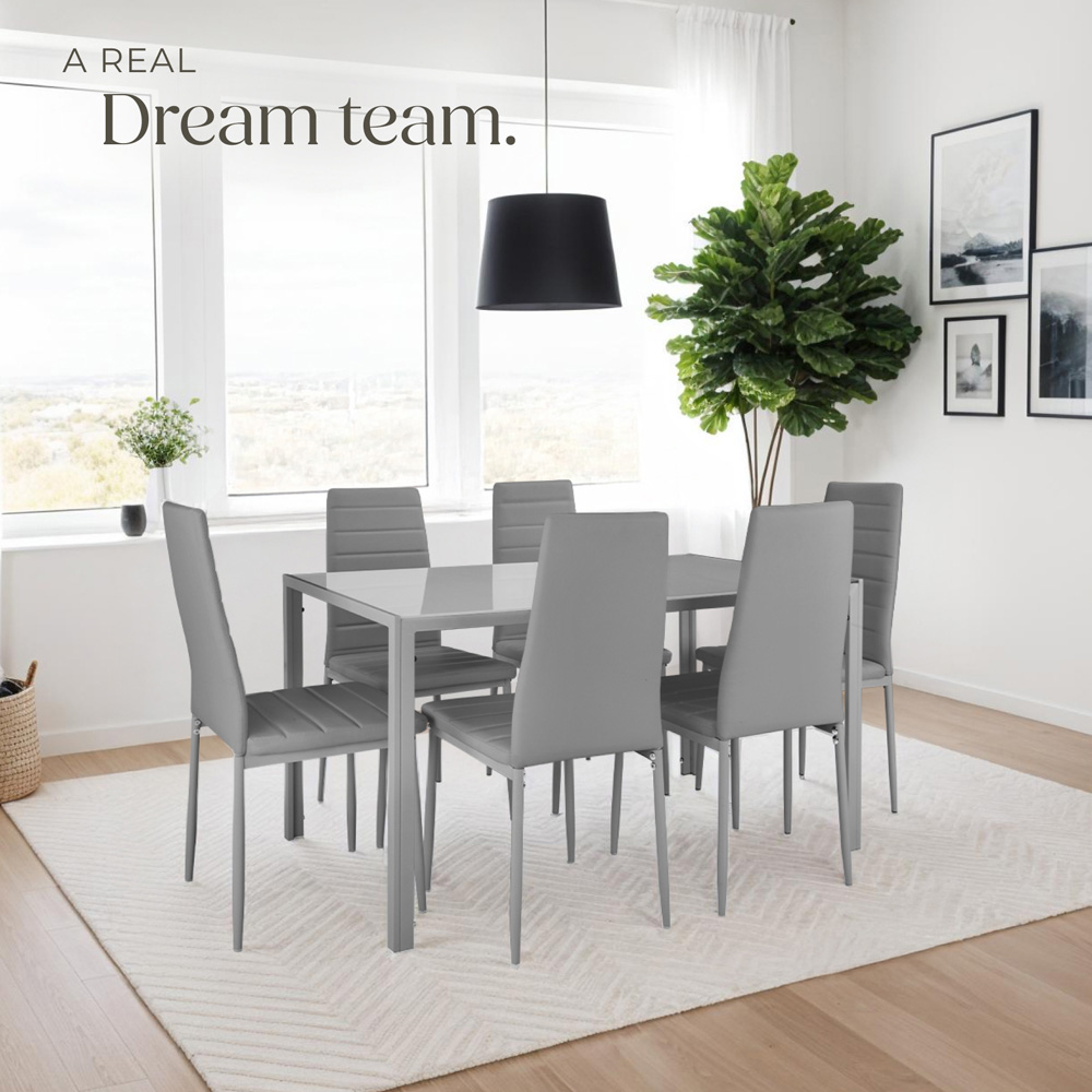tectake Set of 6 Grey High Backrest Padded Dining Chair Image 3