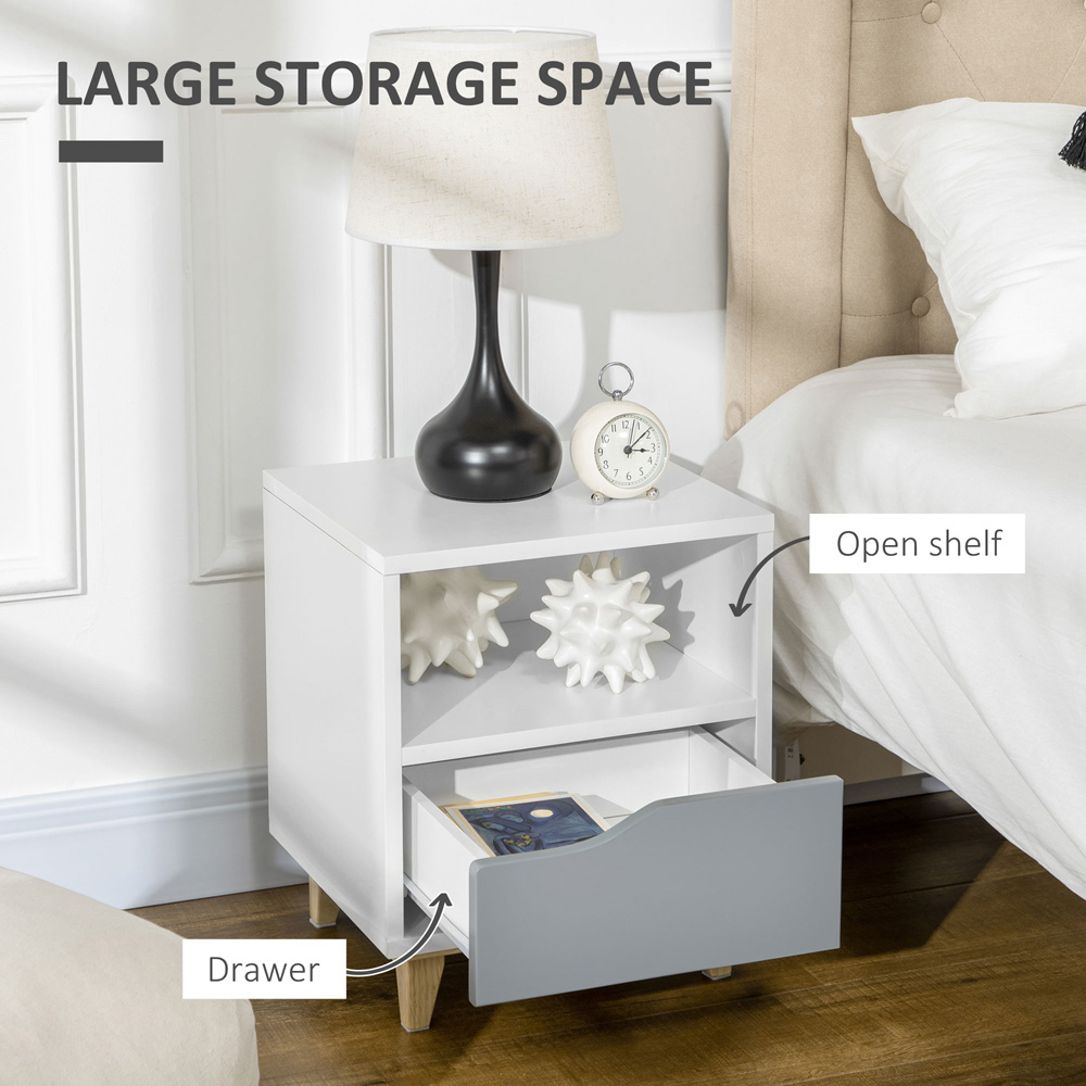 Portland Single Drawer and Shelf White and Grey Bedside Table Image 5