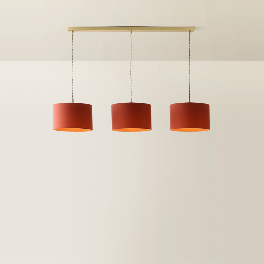 ValueLights Reni Rust Drum Shade 3 Drop Bar Gold Diner LED Ceiling Pendant Light Image 5