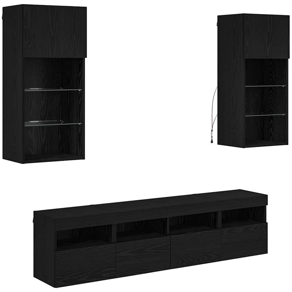 vidaXL LED Black Oak TV Wall Unit Image 2