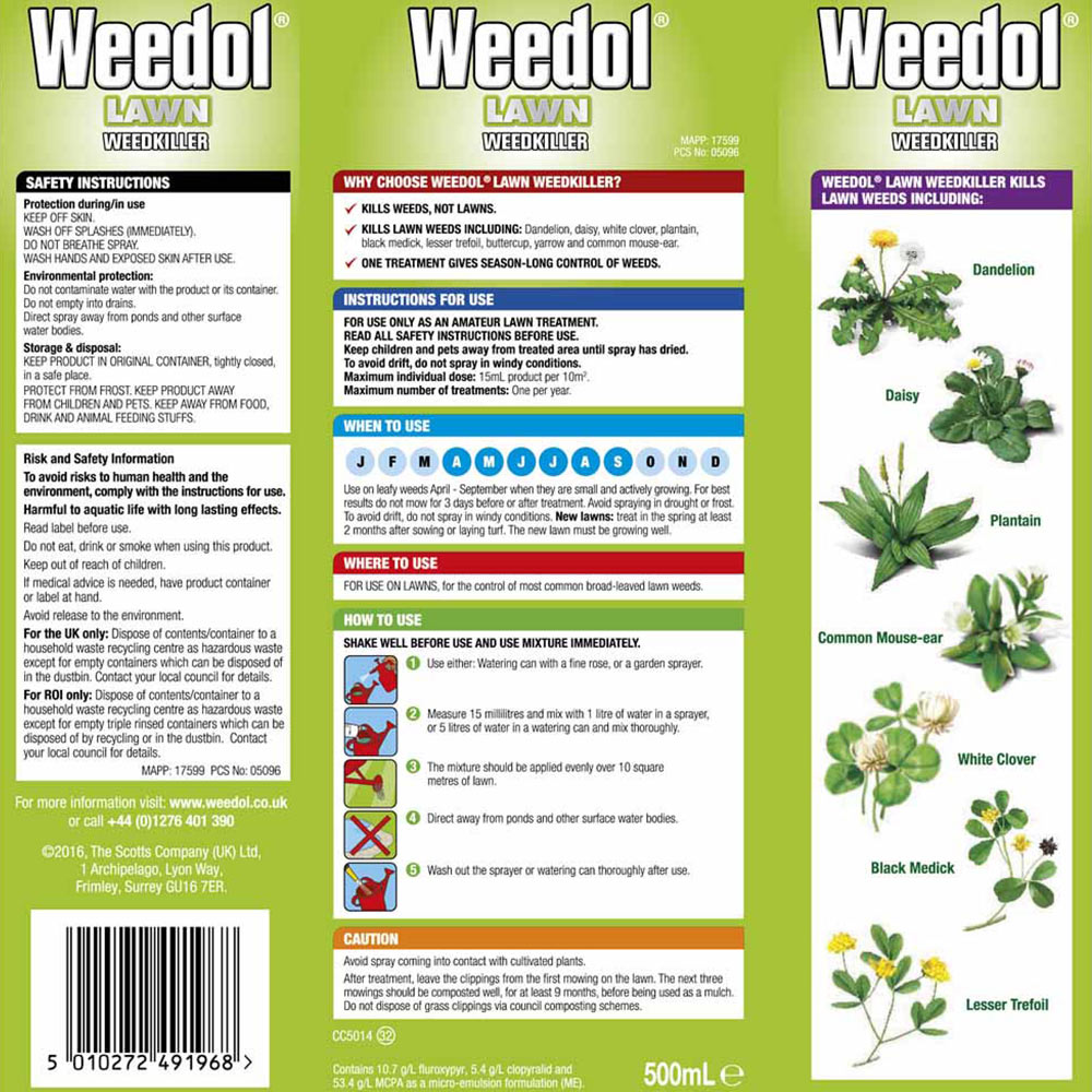 Weedol Concentrate Lawn Weedkiller 500ml 330msq Image 2