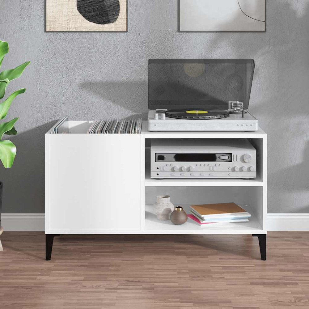 vidaXL 2 Shelf High Gloss White Record Cabinet Image 6