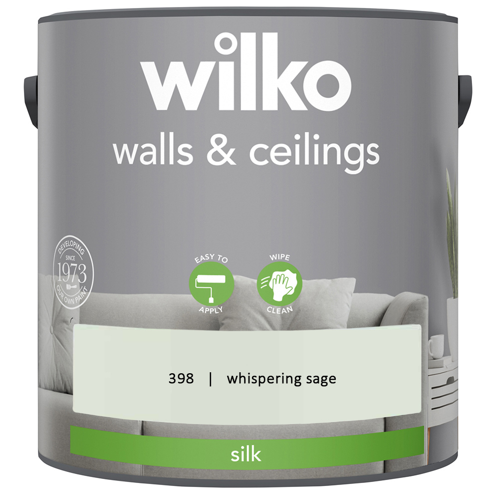 Wilko Walls & Ceilings Whispering Sage Silk Emulsion Paint 2.5L Image 2