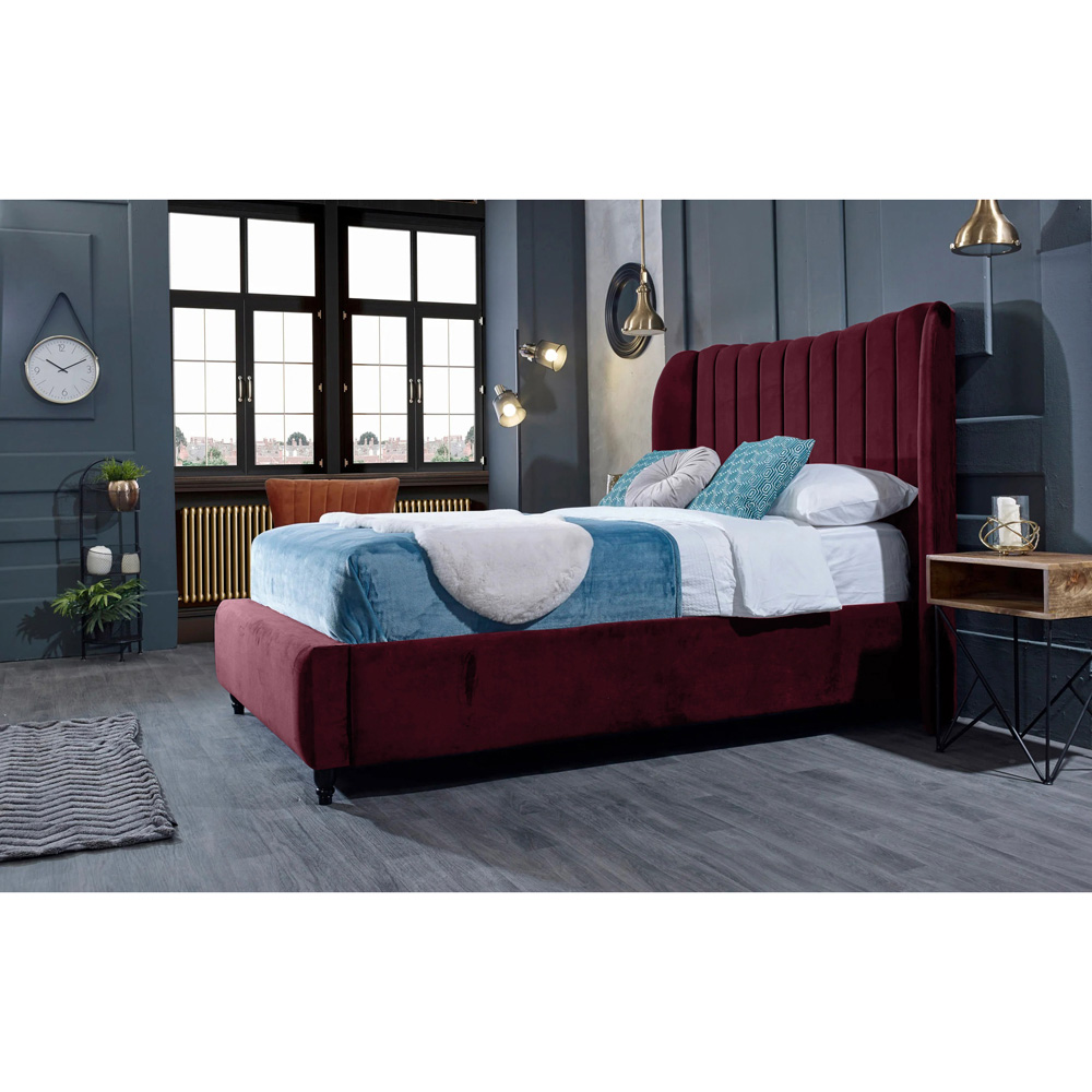Eleganza Home Carli King Size Maroon Plush Velvet Bed Frame with Lined Headboard Image 4