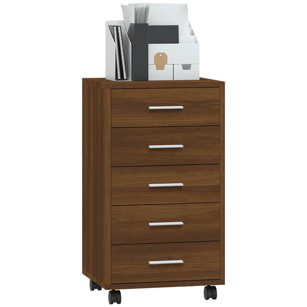 vidaXL 5 Drawer Brown Oak Storage Cabinet with Castors Image 3