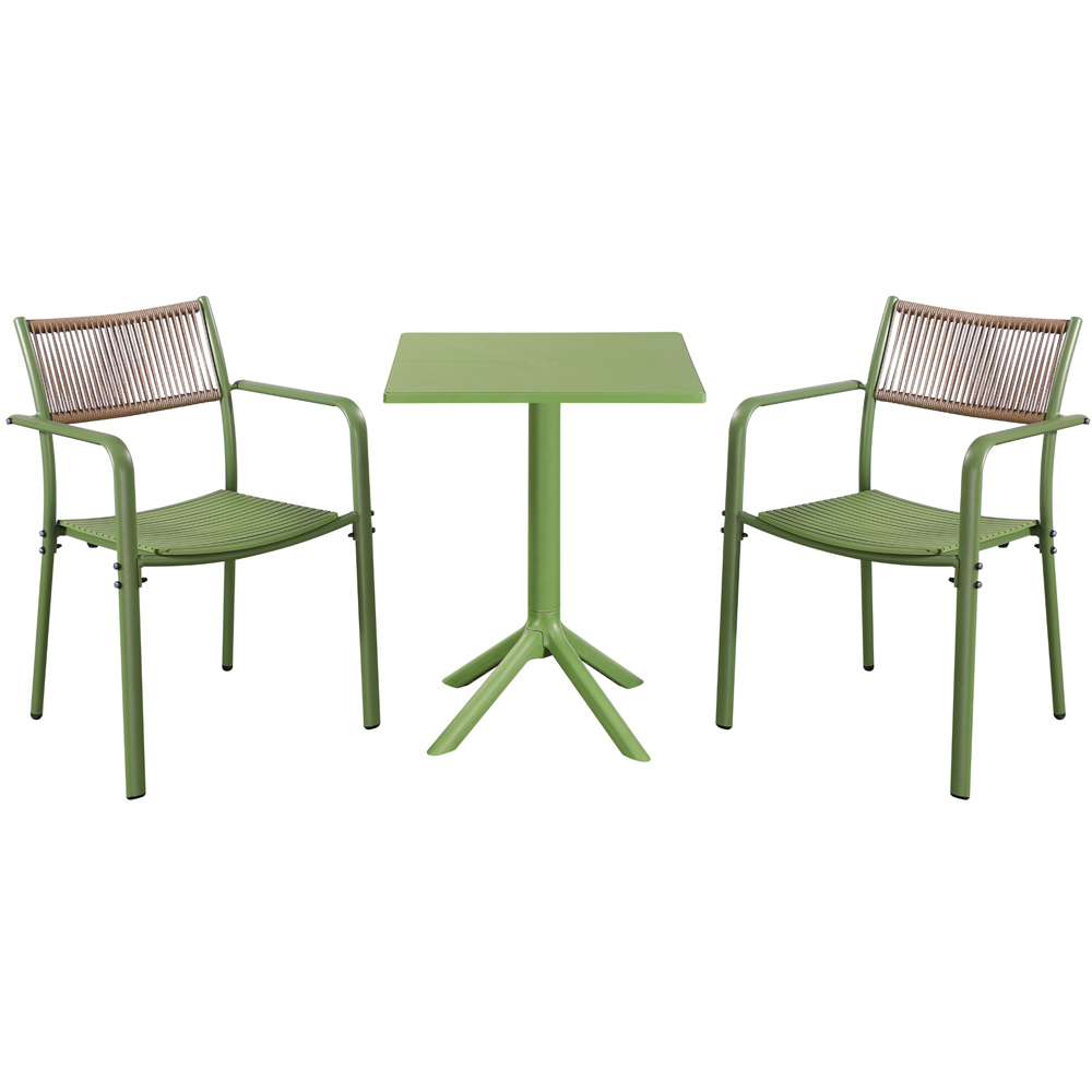 Core Products 2 Seater Moss Green Rope Back Effect Square Plastic Table Garden Bistro Set Image 2