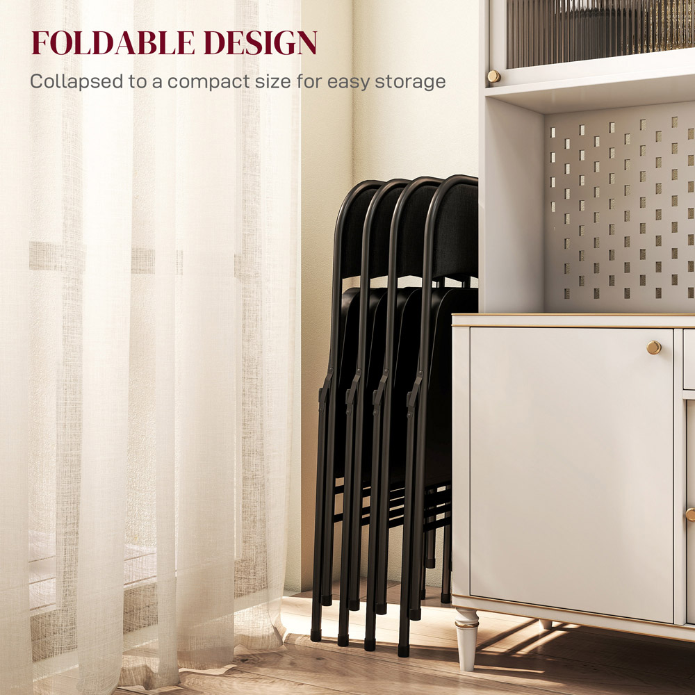 HOMCOM Set of 4 Black Linen Look Foldable Padded Chair with Cushioned Seat Image 8