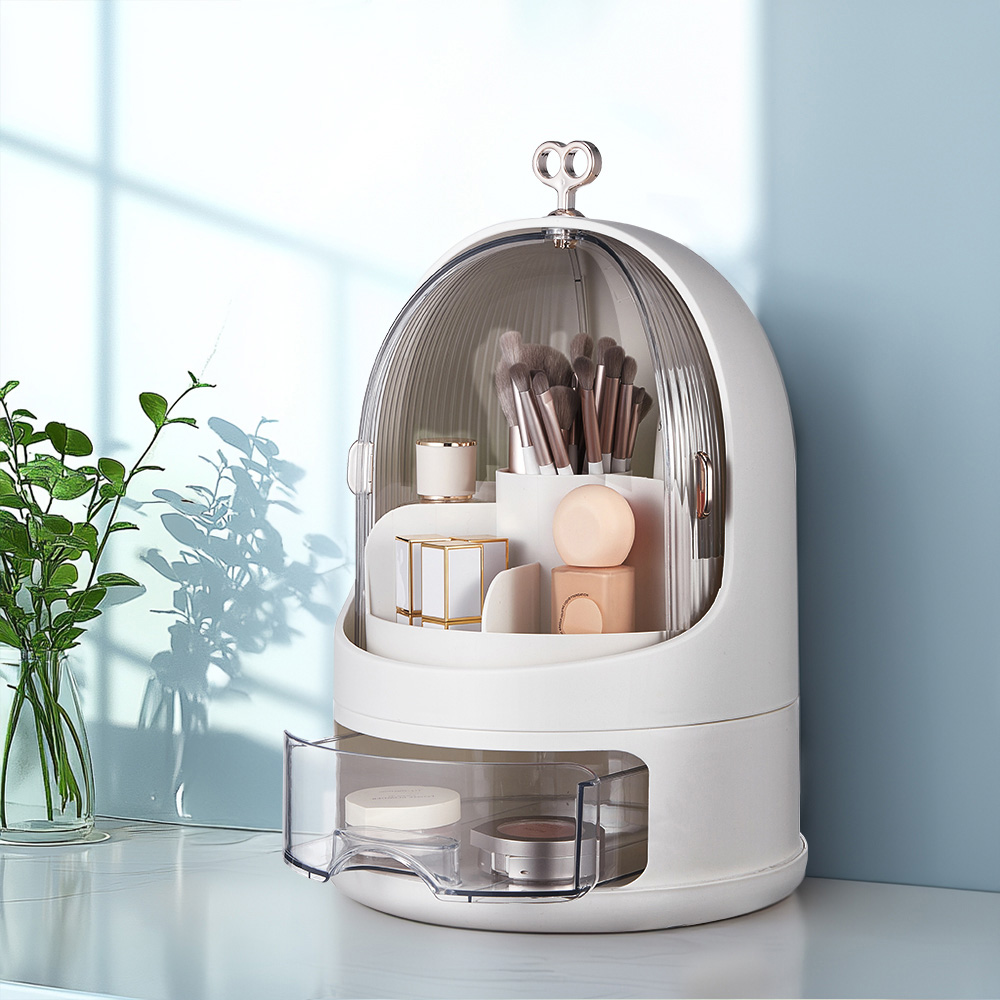 Living and Home Large White Freestanding Dustproof Rotating Makeup Organizer Image 7