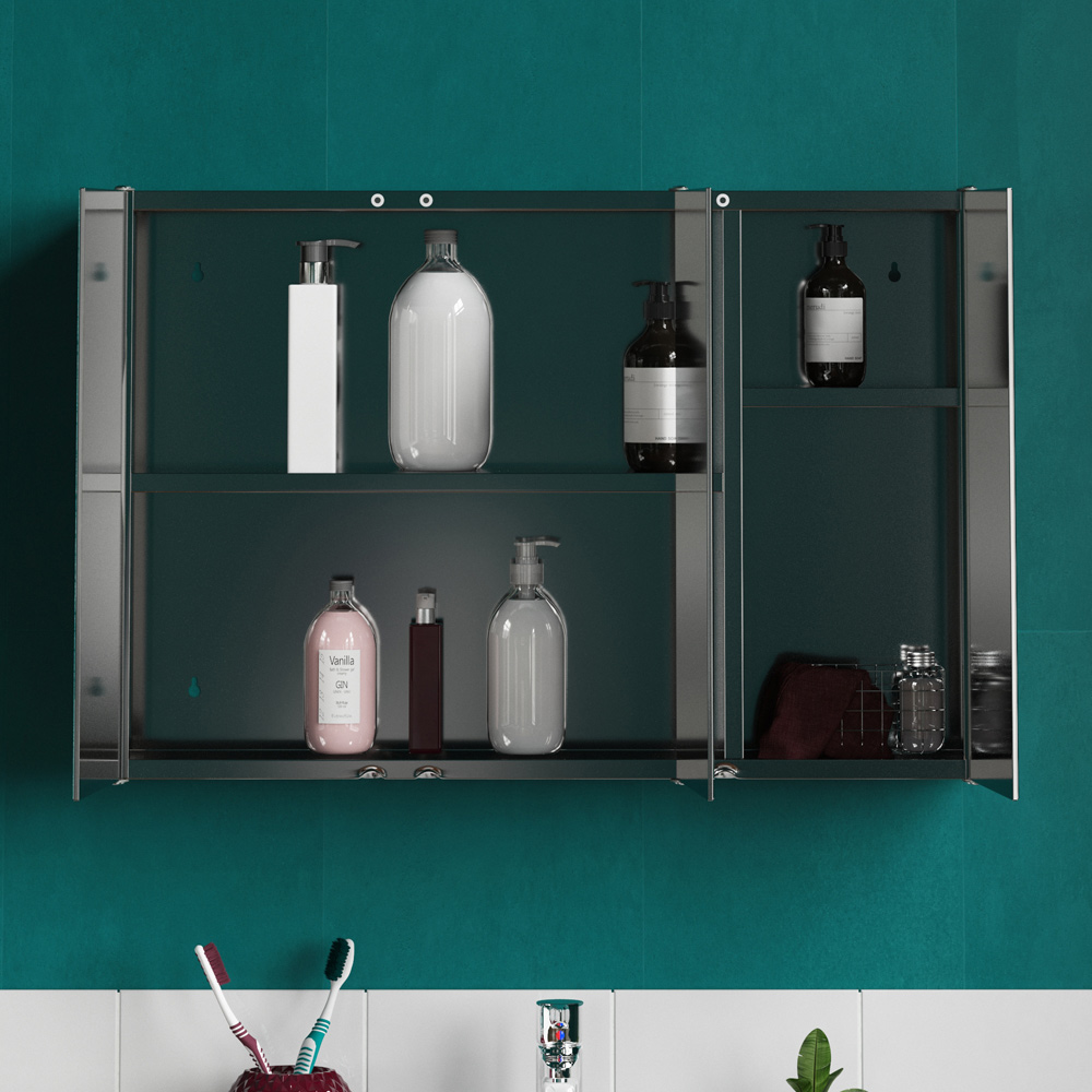 Bath Vida Tiano Silver 3 Door Mirror Bathroom Cabinet Image 7