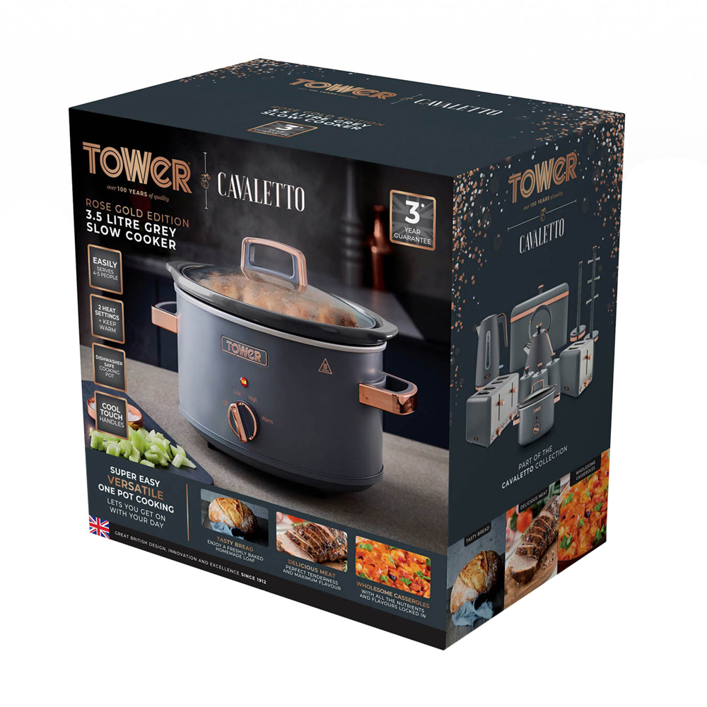 Tower T16042GRY Cavaletto Grey and Rose Gold Slow Cooker 3.5L Image 9