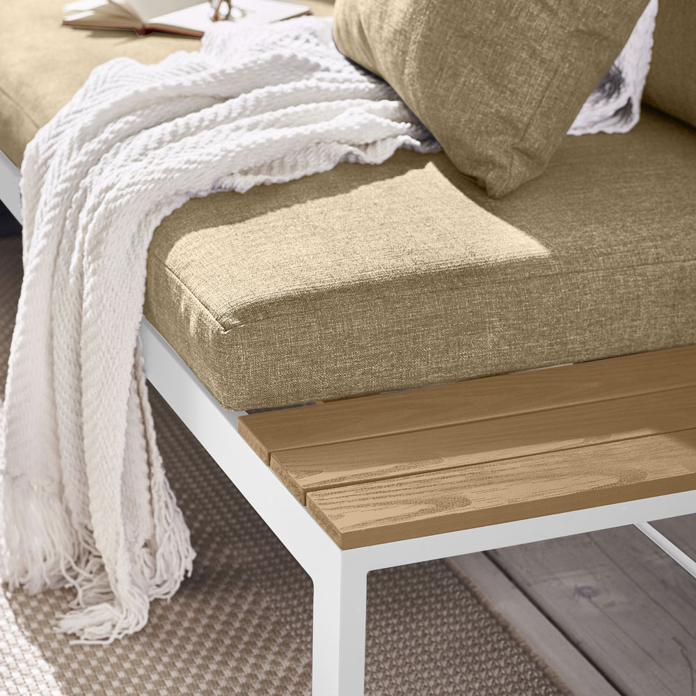 Furniturebox Bermuda Wood Effect, Olive and White Metal 6 Seater Outdoor Sofa Set Image 3