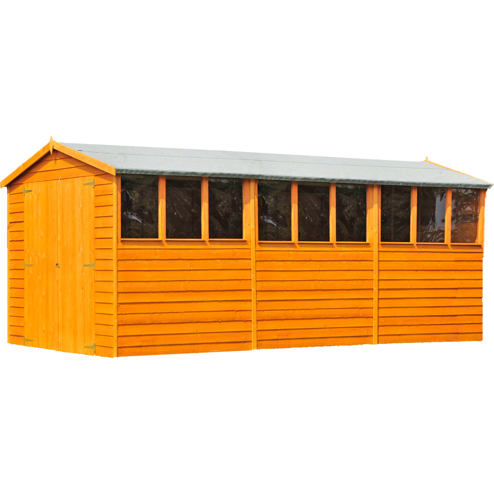 Shire 10 x 15ft Double Door Overlap Apex Wooden Shed with Window Image 1