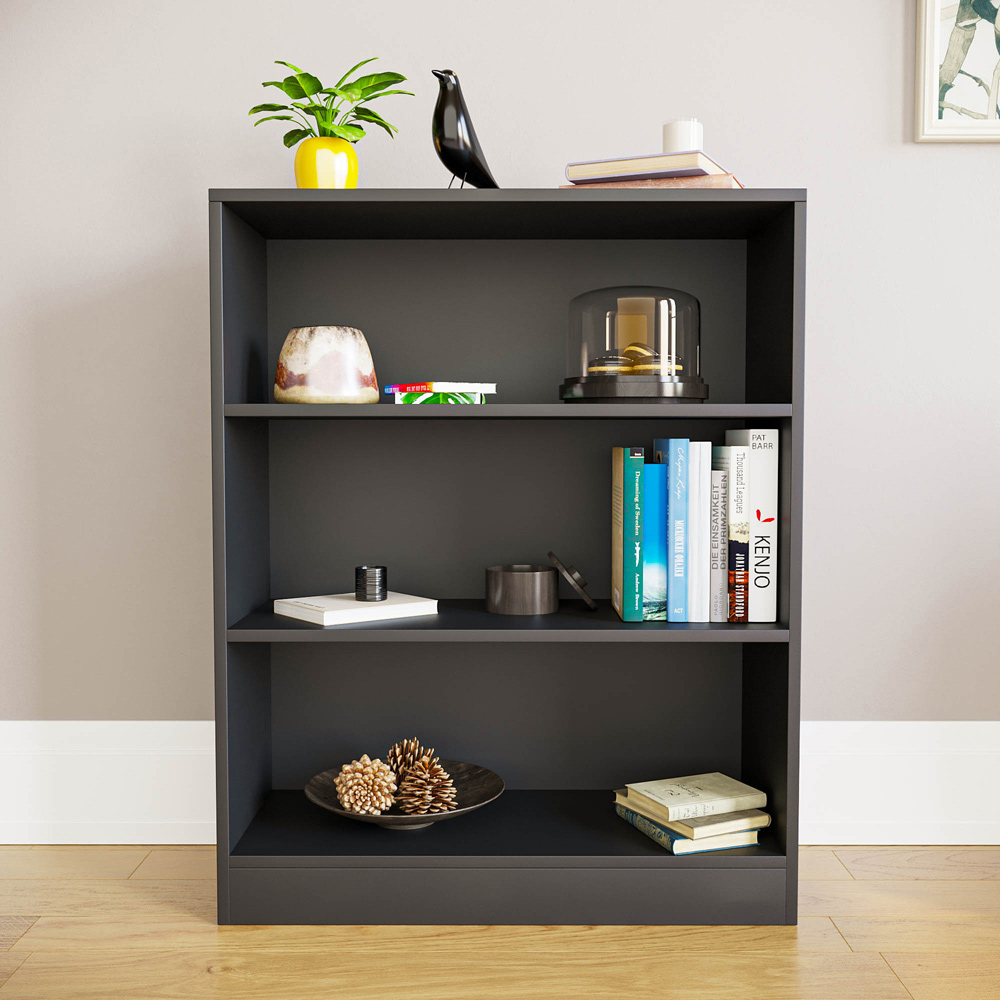 Vida Designs Cambridge 3 Shelf Black Low Bookcase Image 3