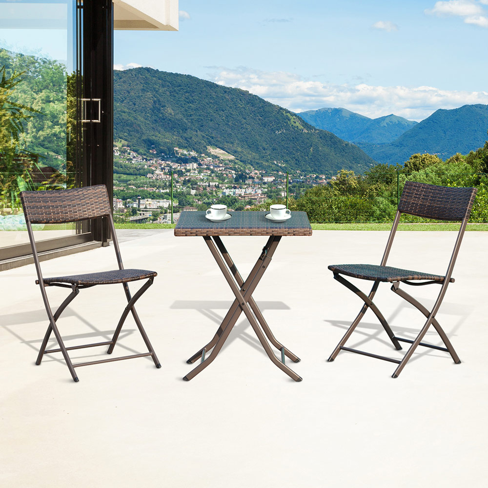 Outsunny 2 Seater Rattan Bistro Set Brown Image 7