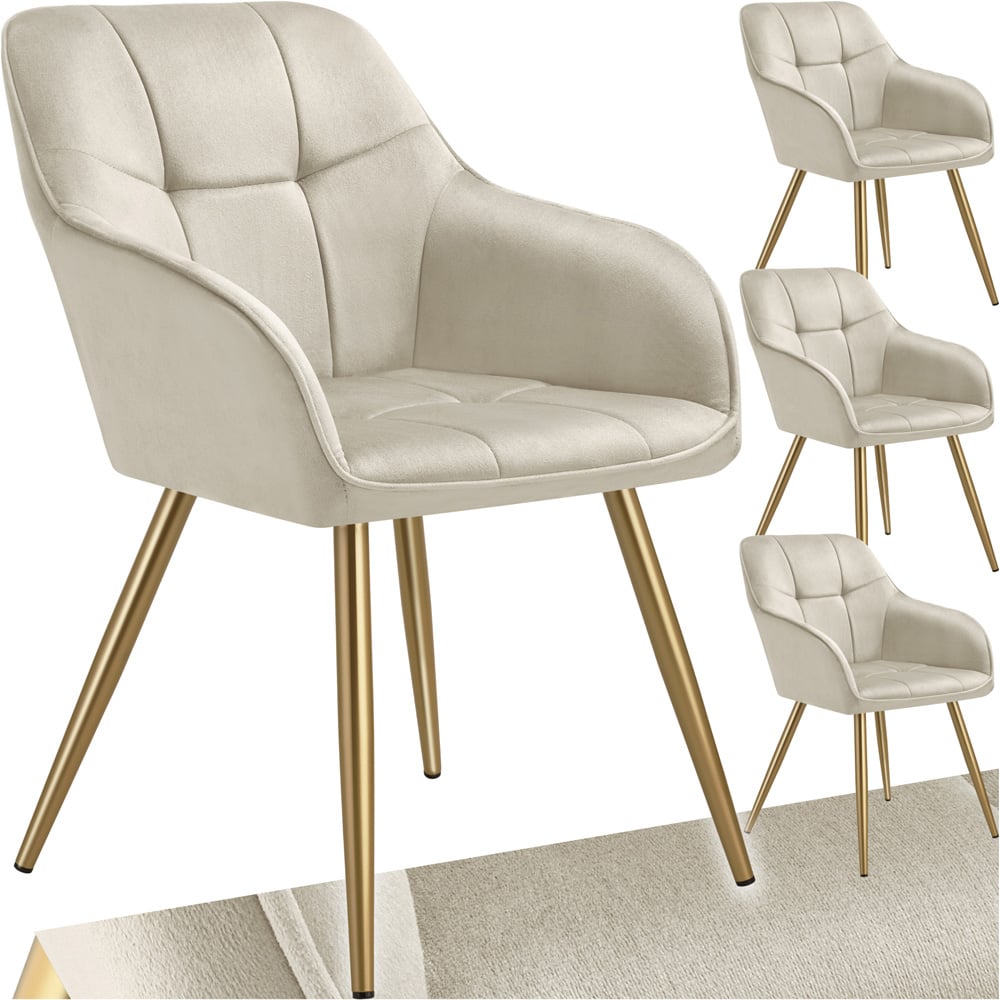 tectake Marilyn Cream and Gold Quilted Velvet Look Chair Set of 4 Image 2