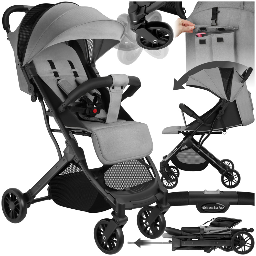 tectake Finn Grey Foldable Pushchair Stroller with 5 Point Harness Image 2