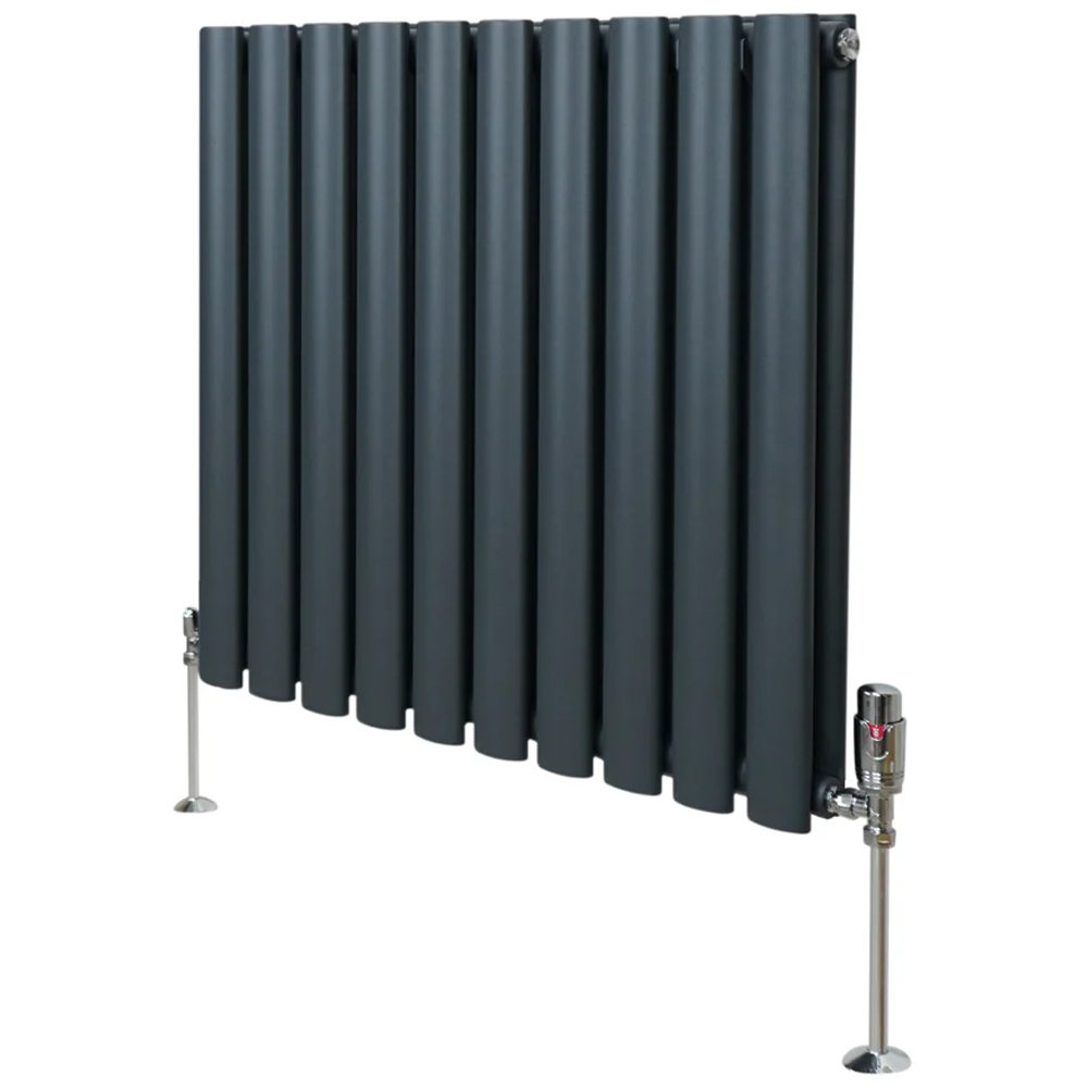 Monster Shop 2684BTU Anthracite Grey Oval Column Radiator and Valves 600 x 600mm Image 3