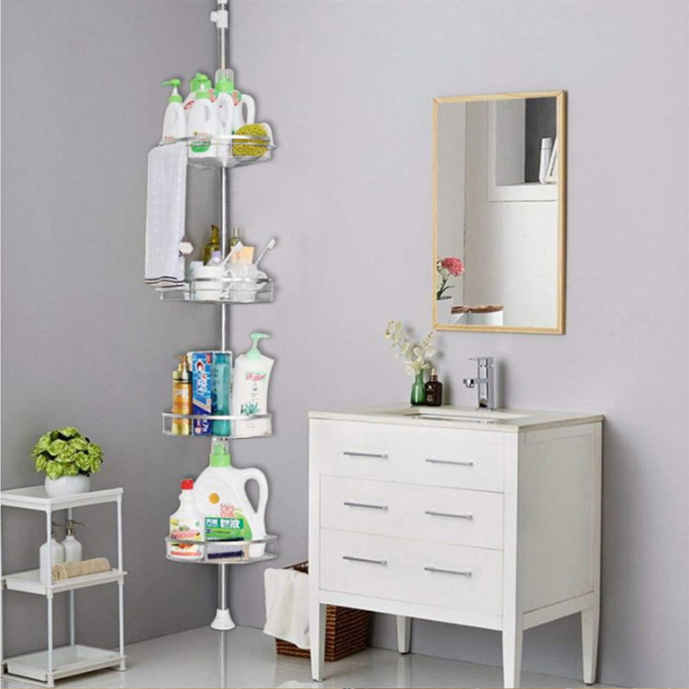 Living And Home WH0712 Silver Metal Multi-Tier Bathroom Corner Storage Rack Image 2