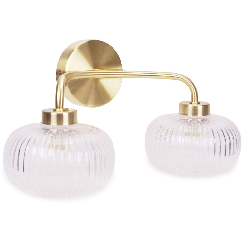 ValueLights Amaia Gold 2 Way Clear Ribbed Glass LED Wall Light Image 1