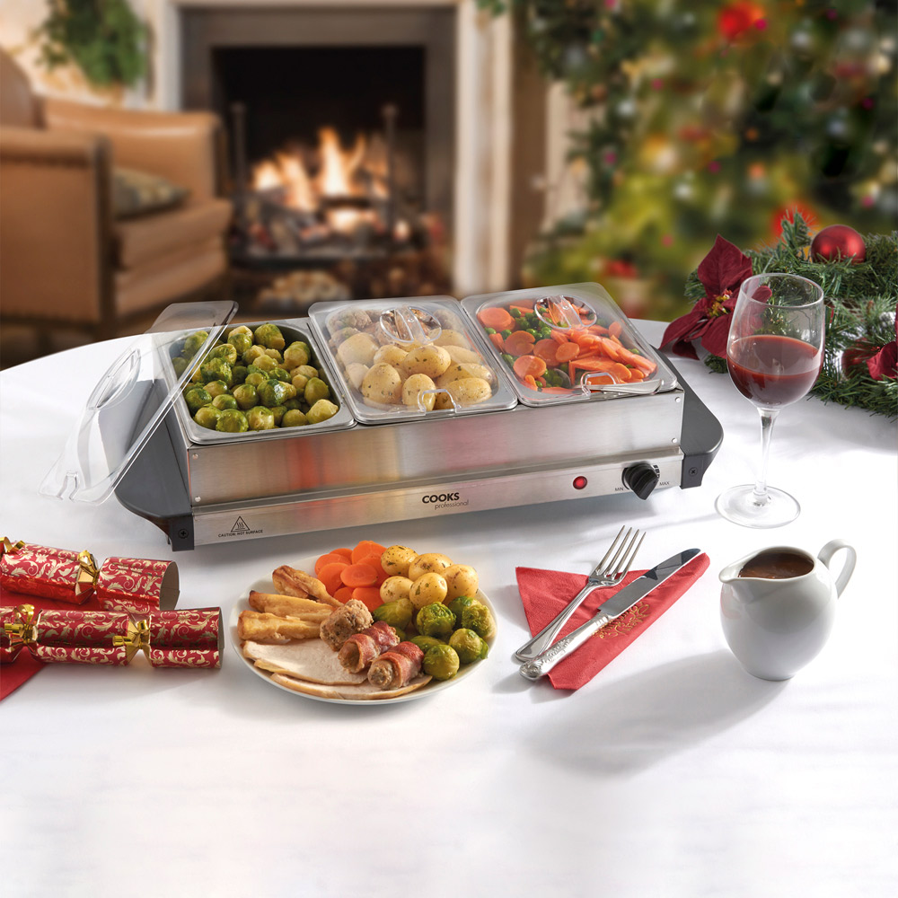 Cooks Professional G0013 3 Section Silver Buffet Warming Tray Image 2