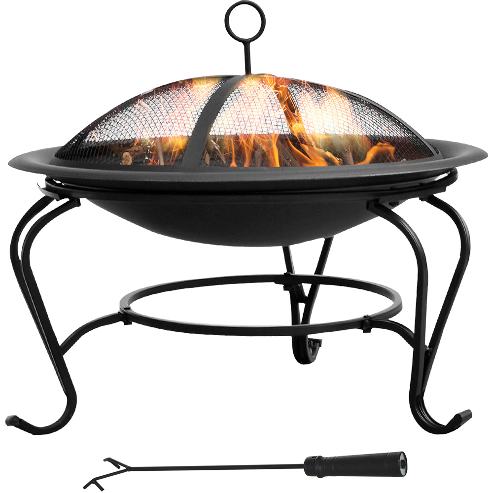 Outsunny Round Wood Fire Pit with Mesh Cover and Poker Image 1