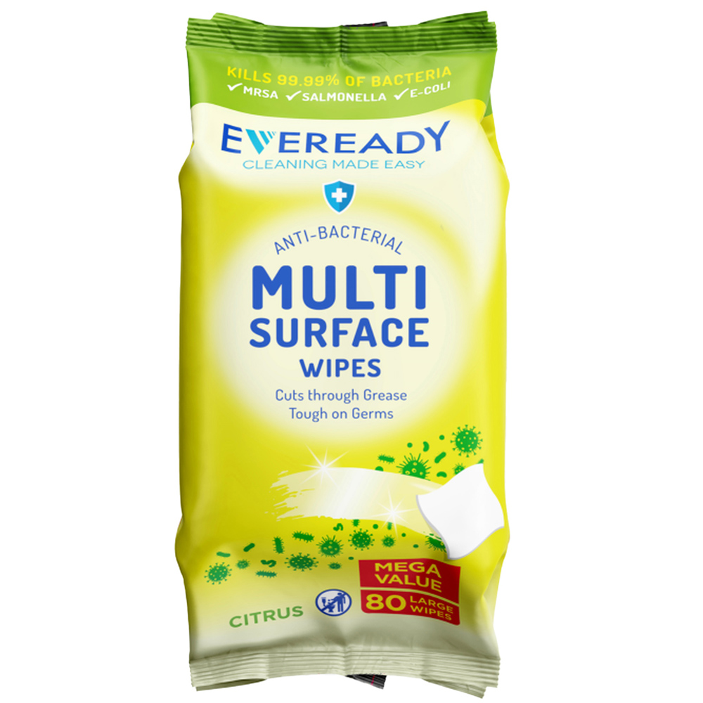 Eveready Citrus Anti Bacterial Multi Surface Wipes 80 Pack Image