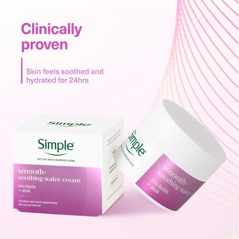 Simple Smooth+ Soothing Water Hydrating Care Face Moisturiser Cream 50ml 3 Pack Image 4
