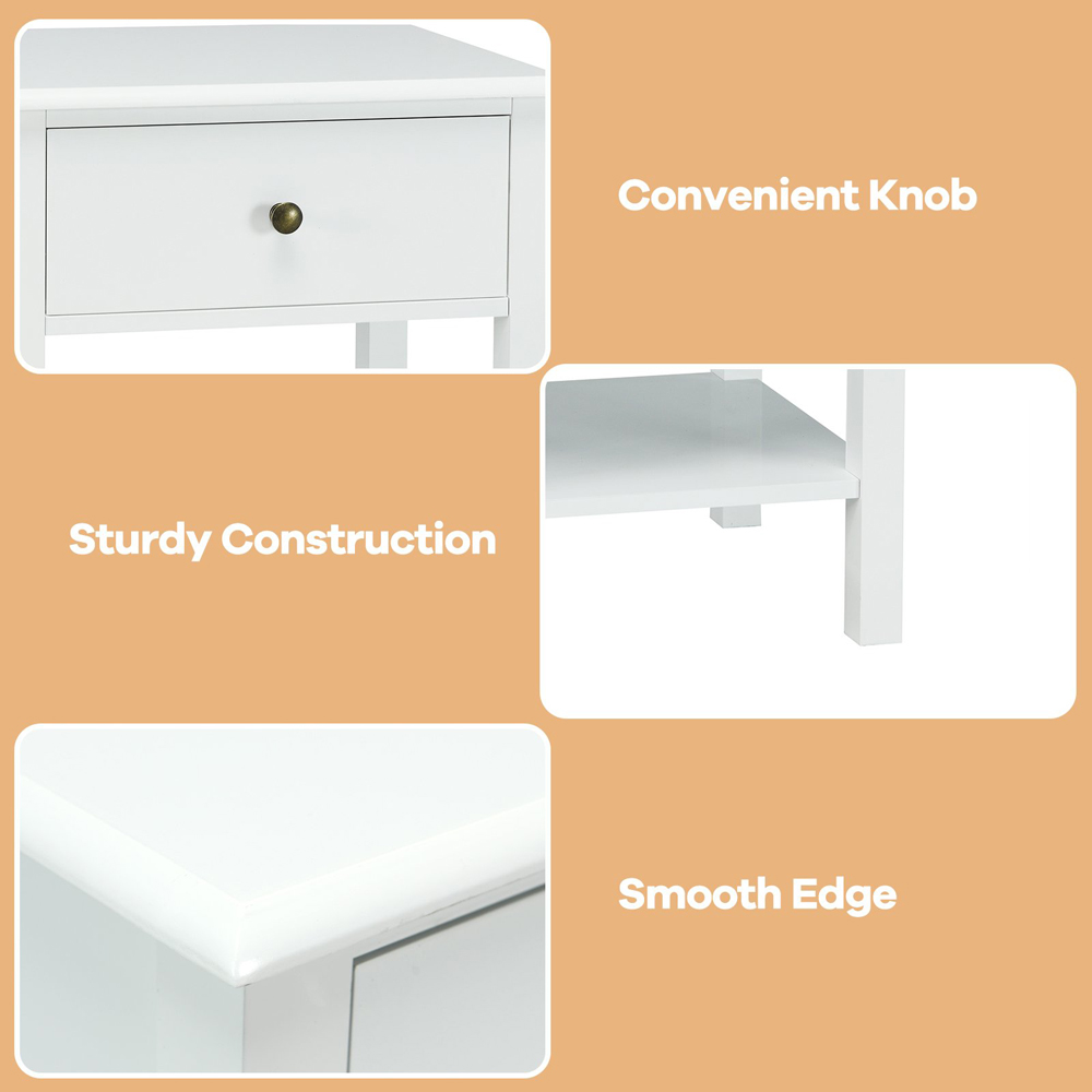 Costway Single Drawer Single Shelf White Bedside Table Image 7