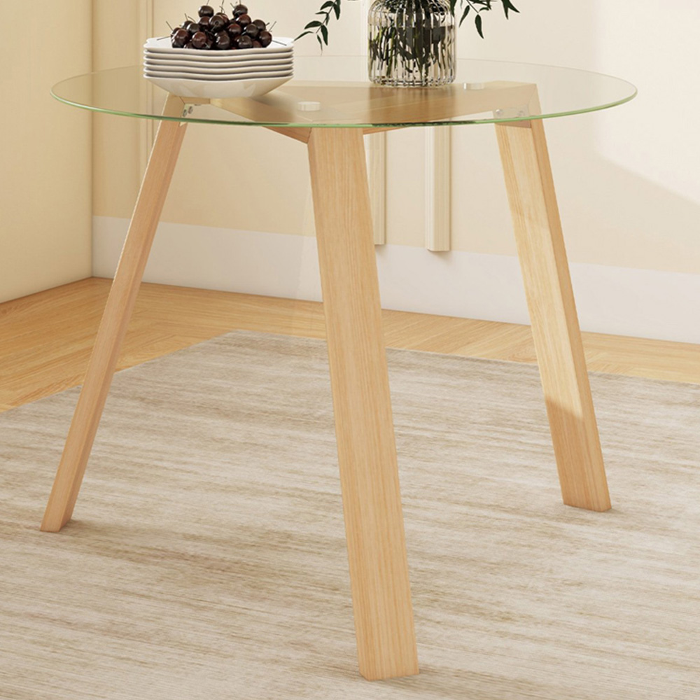 Costway 4 Seater Round Glass Dining Table Natural Image 1