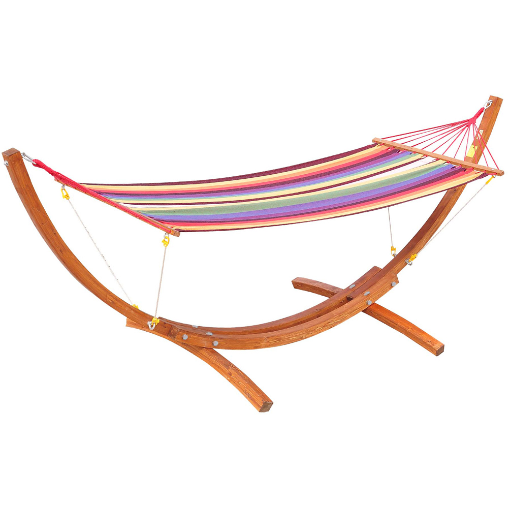 Outsunny Multicolour Hammock with Wooden Arc Stand Image 2