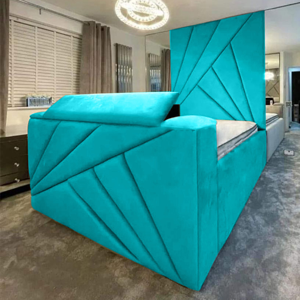 Eleganza Home Tina Super King Size Teal Plush Velvet Bed Frame with Headboard and Remote Image 1