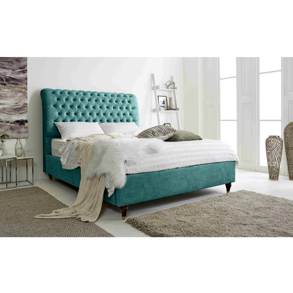 Eleganza Alisyn Double Ocean Marble Fabric Bed Frame with Sleigh Headboard Image 4