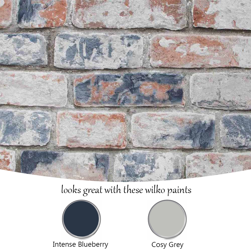 Fresco Distressed Brick Navy and Red Wallpaper Image 3