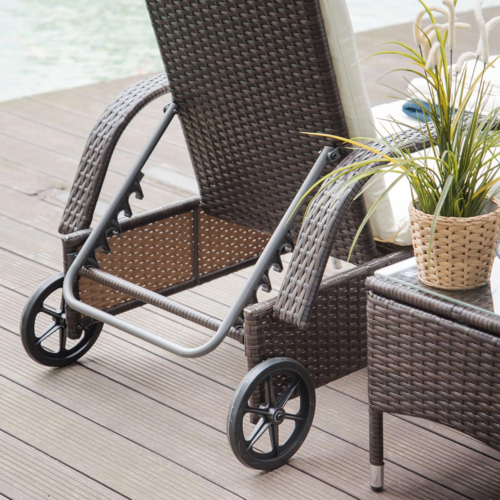 Outsunny Set of 2 Brown Rattan Sun Lounger Set with Table Image 4