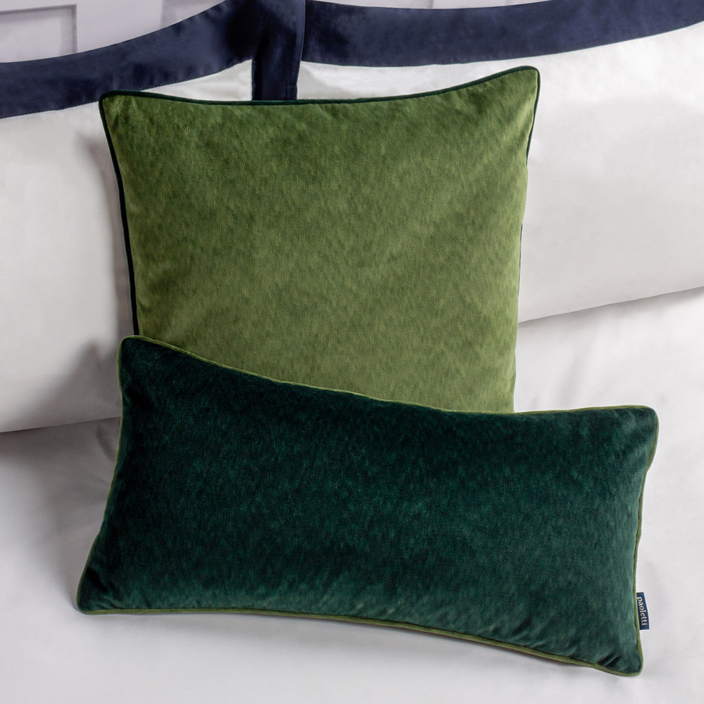 Paoletti Torto Moss and Emerald Square Velvet Touch Piped Cushion Image 4
