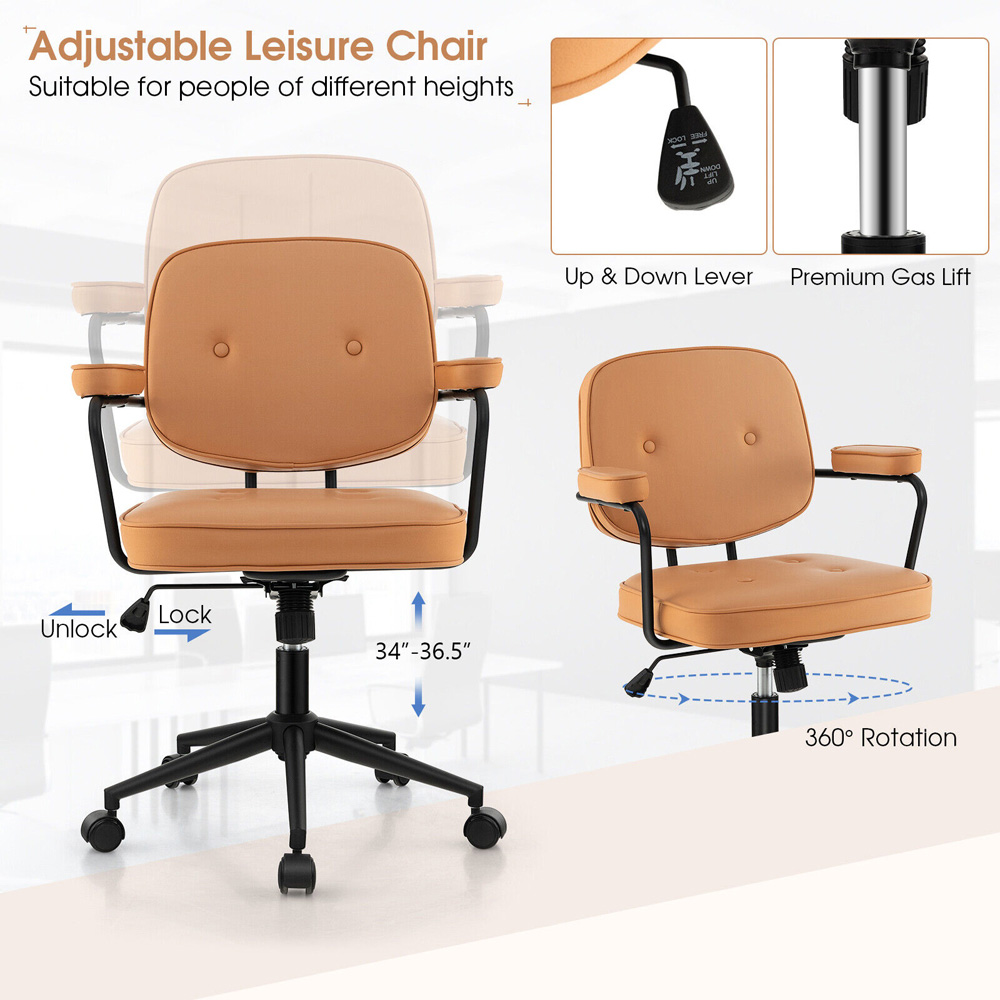 Costway Orange PU Leather Swivel Office Chair Image 5