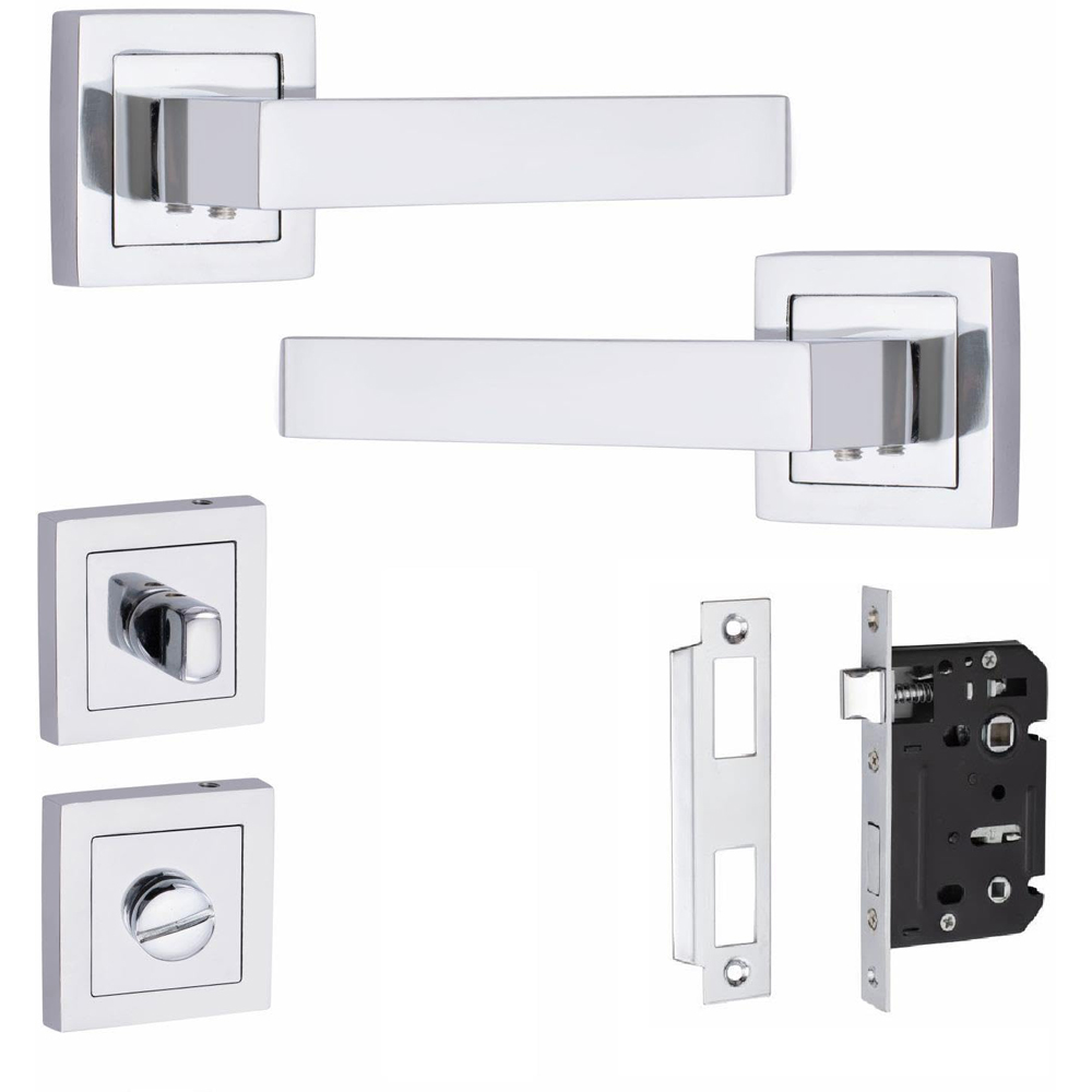 Golden Grace Polished Chrome Premium Delta Bathroom Door Handles Set Image 1