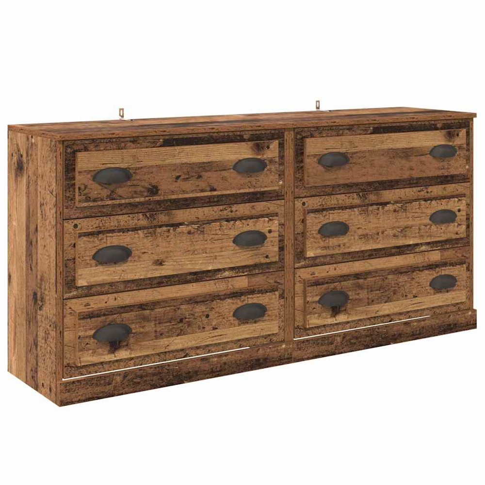 vidaXL 3 Drawer Old Wood Modern Sideboard Set of 2 Image 7