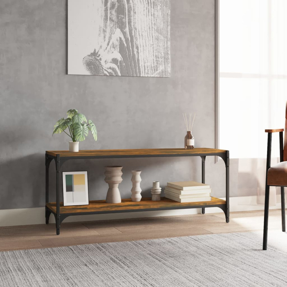 vidaXL Single Shelf Smoked Oak Wood and Steel TV Cabinet Image 3
