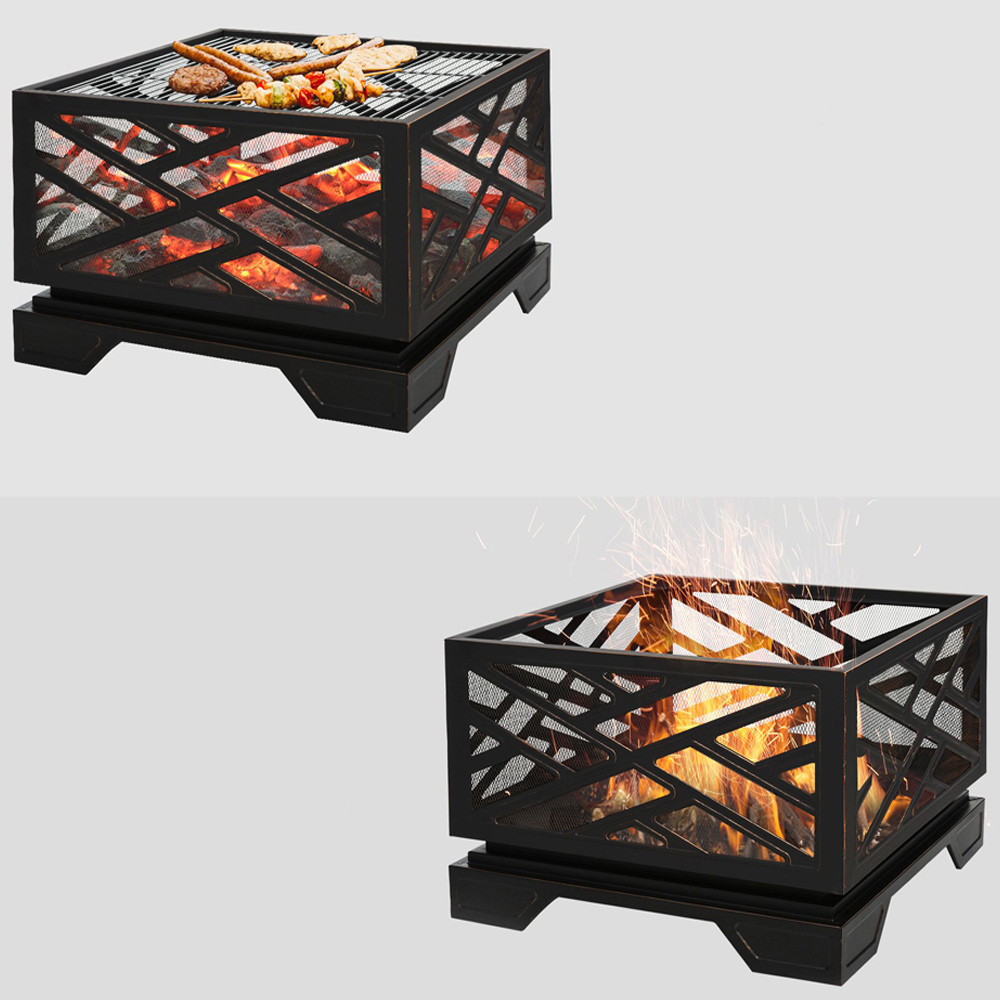 Outsunny Steel BBQ Fire Pit with Poker and Mesh Lid Image 5