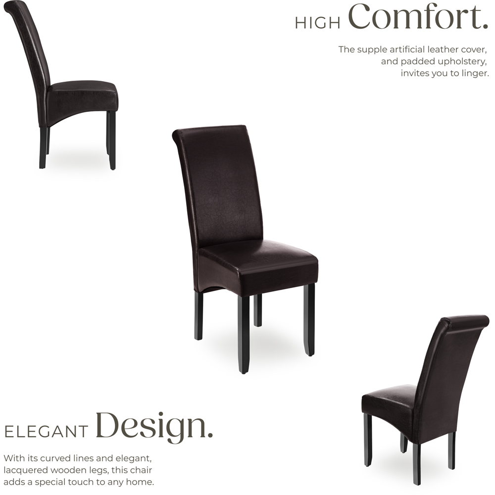 tectake Brown Faux Leather High Backrest Dining Chair Image 3