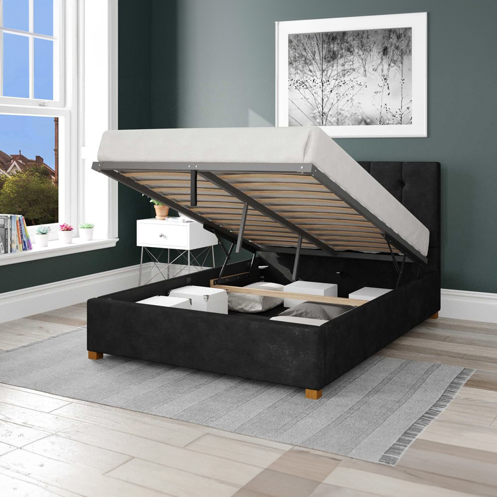 Aspire Hepburn Small Double Charcoal Kimiyo Linen Ottoman Bed Image 2